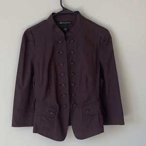 EUC INC International Concepts 3/4 sleeves Chocolate Brown Military Style Blazer
